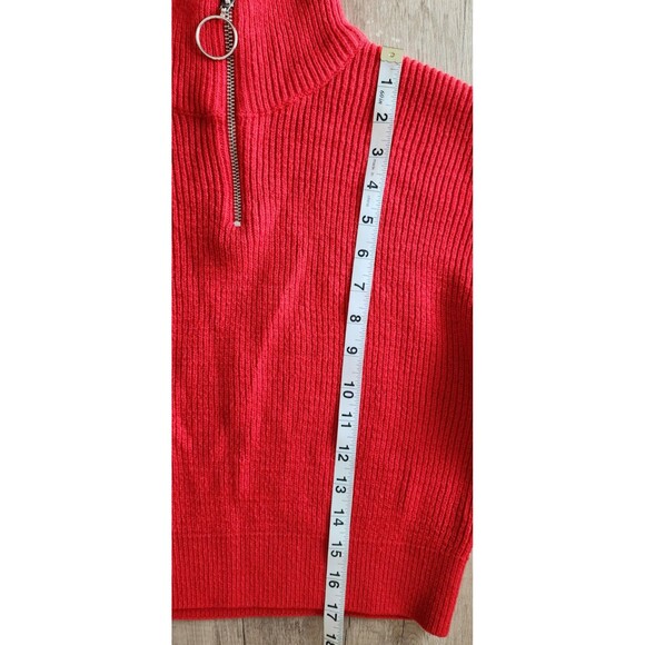 H&M Divided Red Cropped Sweater Women’s M – O-Ring Half Zip Ribbed Knit Y2K - Picture 6 of 6